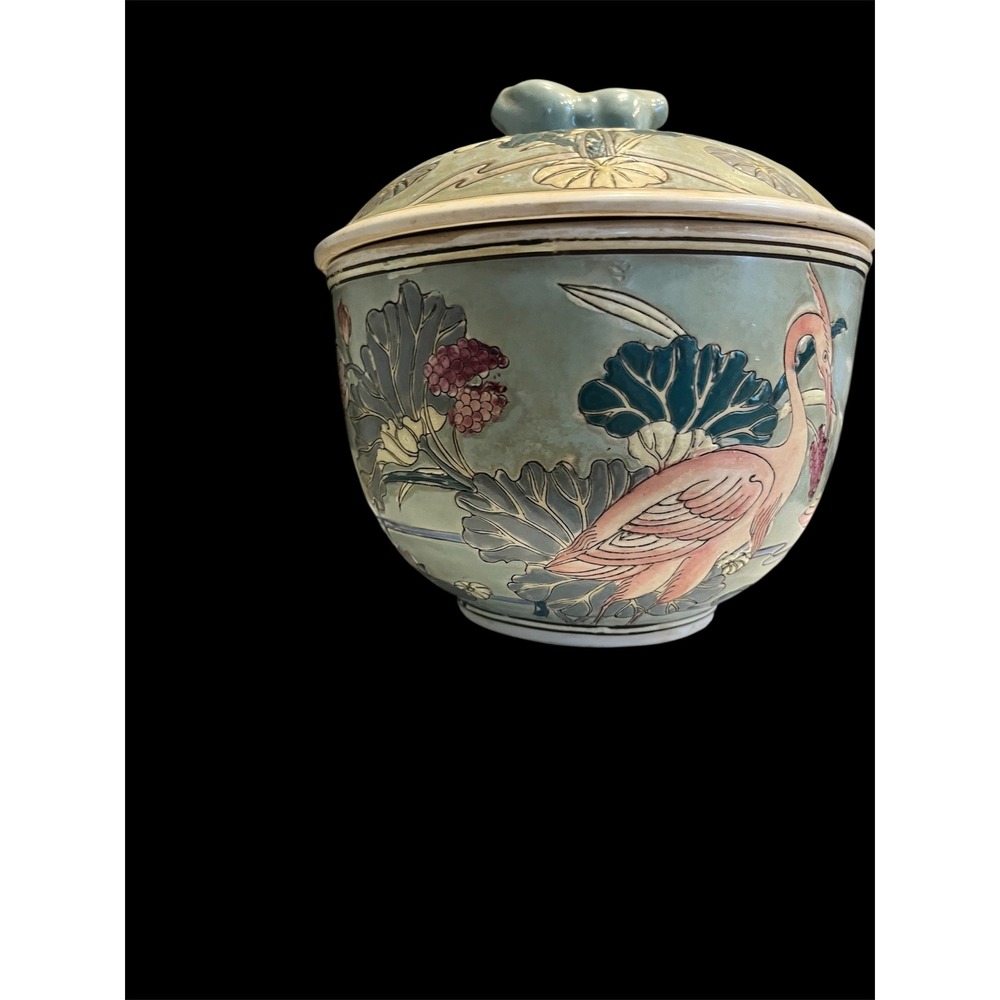Dynasty by Heygill Hand Painted Ceramic Ginger Jar Heron Chinoiserie